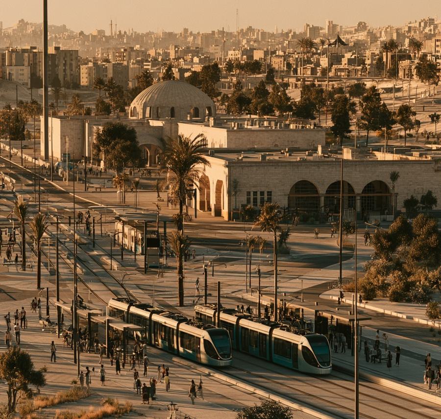 Al Mahatta–Queen Alia Airport Light Rail (LRT), AI-generated illustration