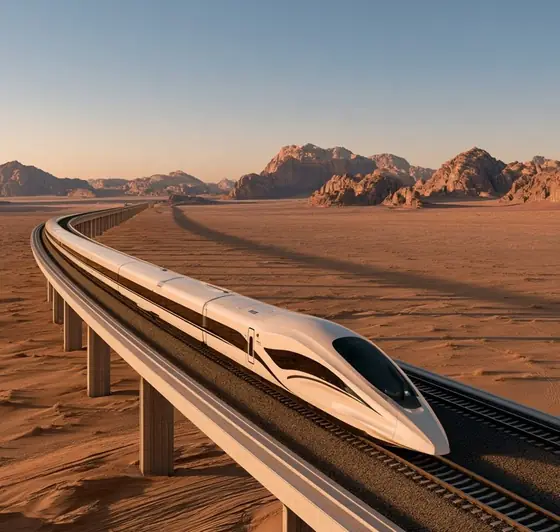 Amman to Aqaba High-Speed Rail (HSR), AI-generated illustration