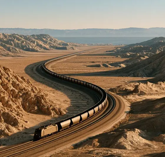 Aqaba–Al-Shidiyeh–Ma'an Railway (Phosphate/Potash Freight), AI-generated illustration