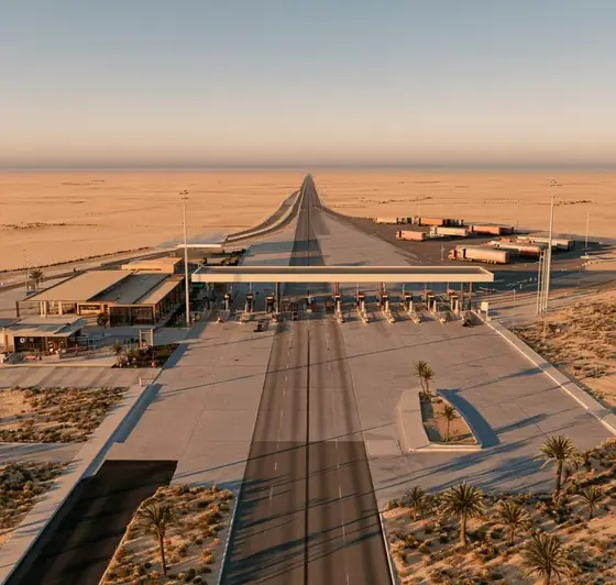 Commercial Services on the Al-Harraneh–Omari Toll Road, AI-generated illustration