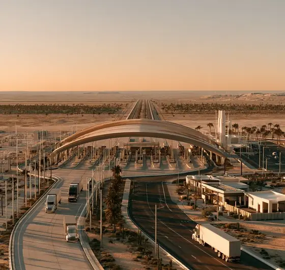 Karamah Border Crossing Development, AI-generated illustration