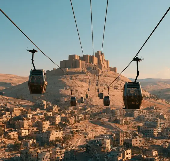 Karak City Revitalization & Cable Car, AI-generated illustration
