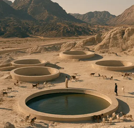 Wadi Araba Small-Scale Water Harvesting Infrastructure, AI-generated illustration